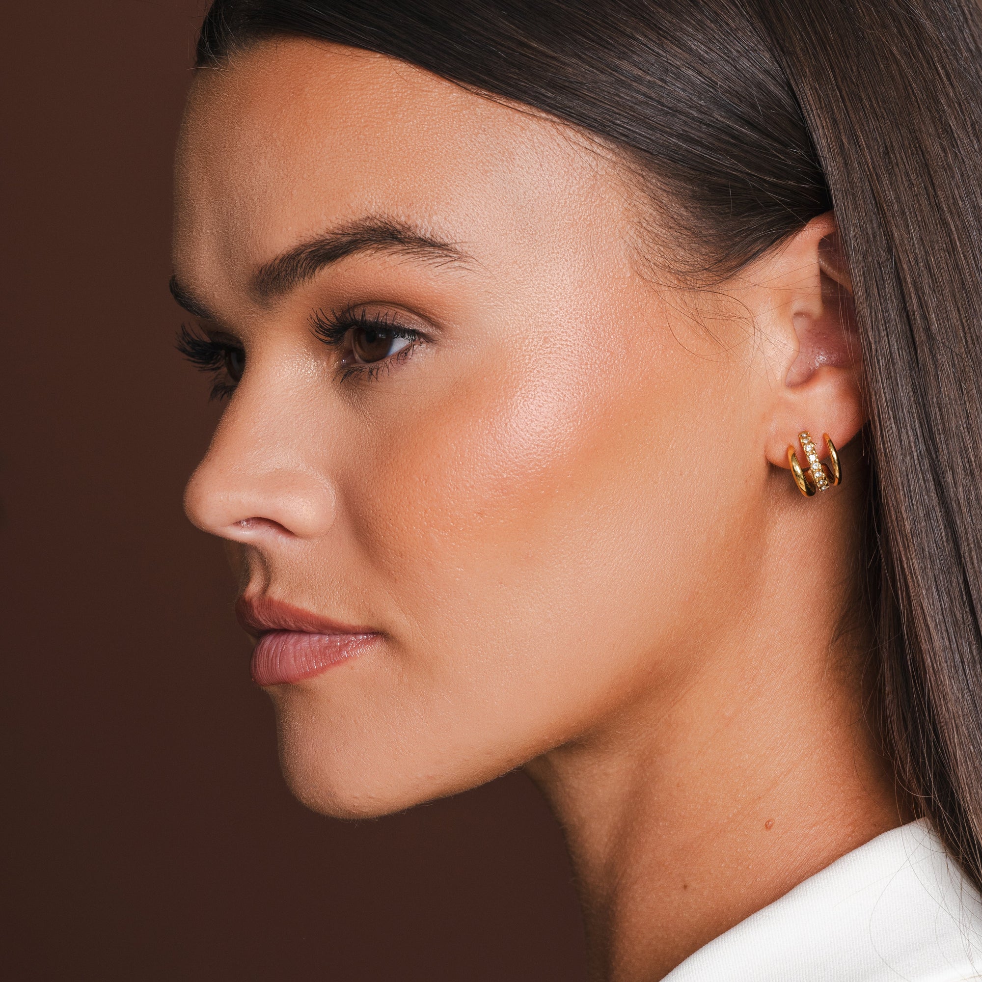 Brinco Argola Trilha com Zircônia Banhado a Ouro 18K