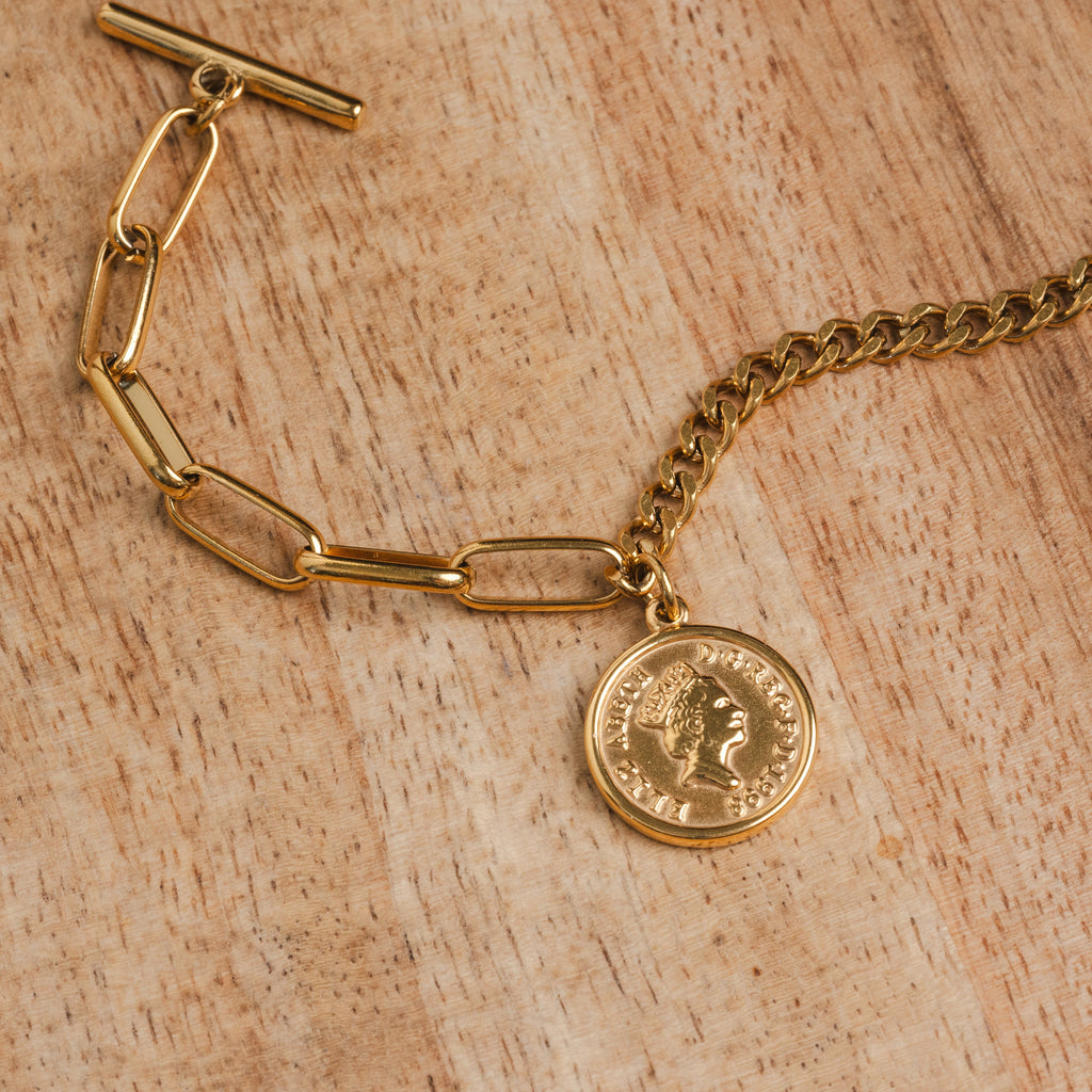 Pulseira Moeda Cent EUA Banhado a Ouro 18K