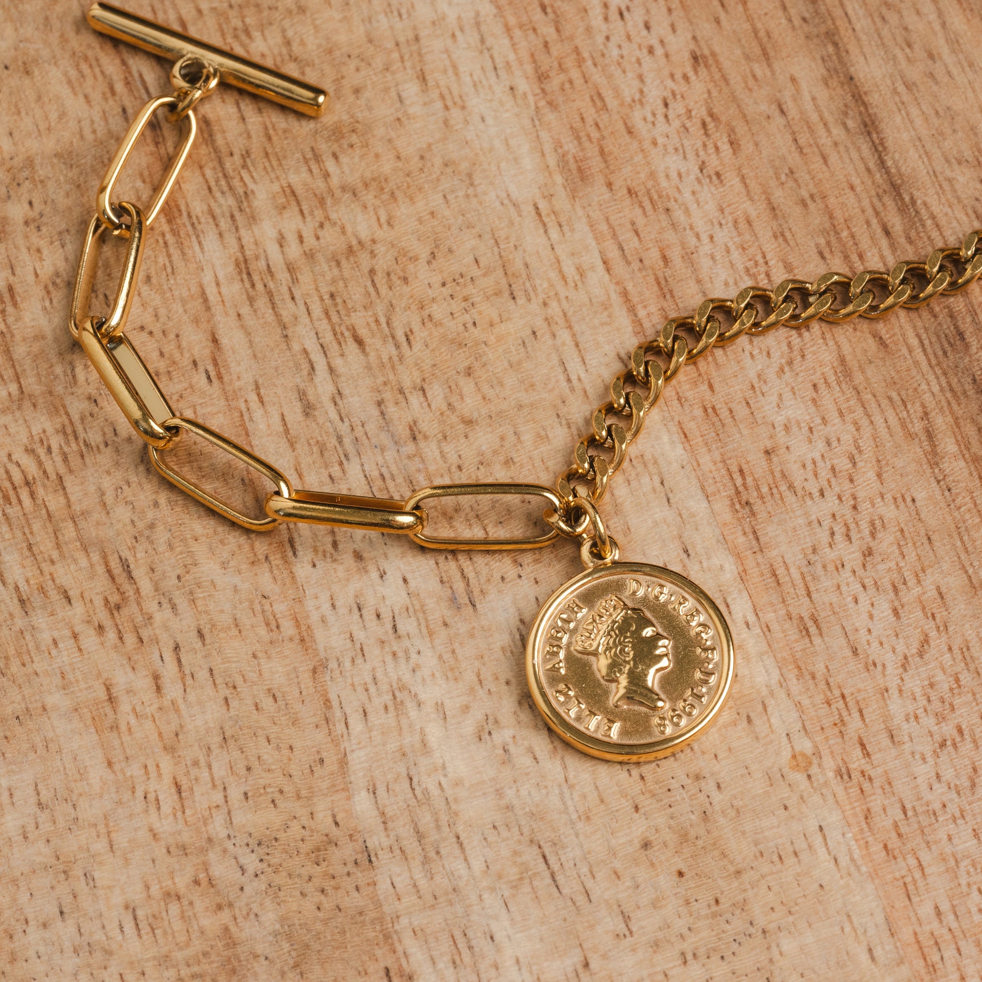 Pulseira Moeda Cent EUA Banhado a Ouro 18K