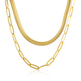Colar Duplo Malha e Elos Banhado a Ouro 18K