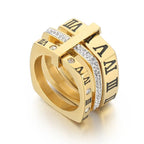 Anel Triplo Romano Quadrado Banhado Em Ouro 18k