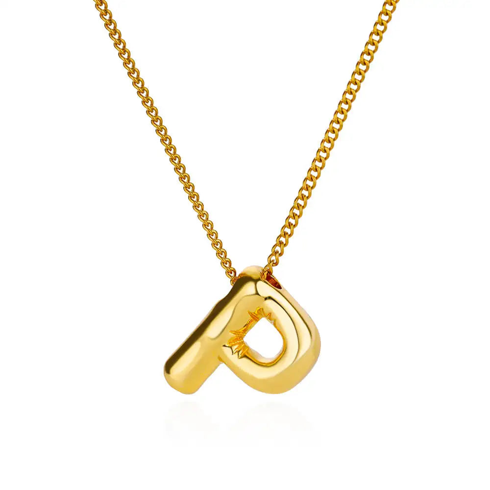 Colar Inicial Letra Formato Balão Banhado a Ouro 18k