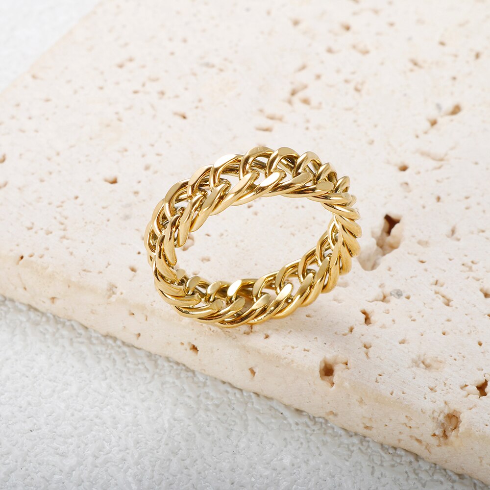 Anel de Corrente Banhado a Ouro 18K