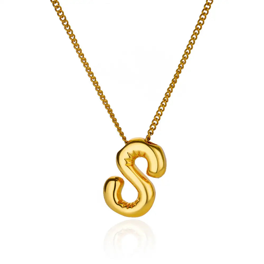 Colar Inicial Letra Formato Balão Banhado a Ouro 18k