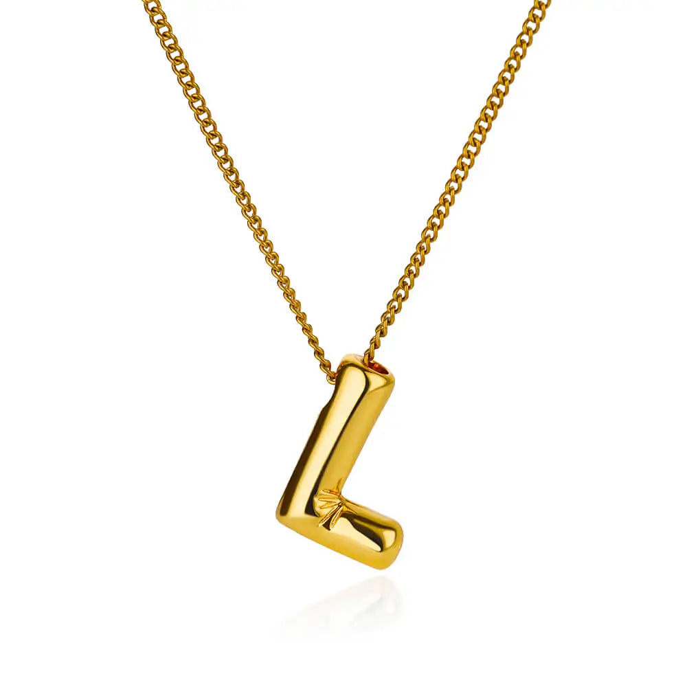 Colar Inicial Letra Formato Balão Banhado a Ouro 18k