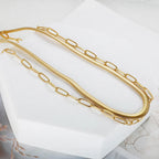 Colar Duplo Malha e Elos Banhado a Ouro 18K