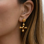 Brinco Cruz com Pedra Natural Banhado a Ouro 18K