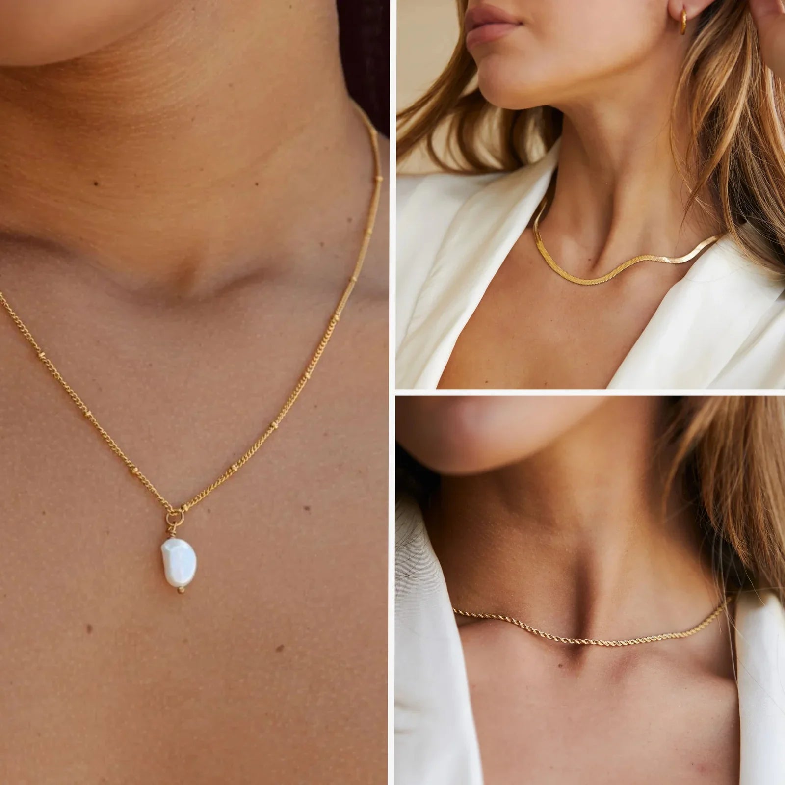 Colar Triplo Orla com Pingente de Pérolas Banhado a Ouro 18k