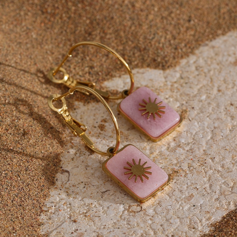 Brinco Argola com Pedra Natural Rosa