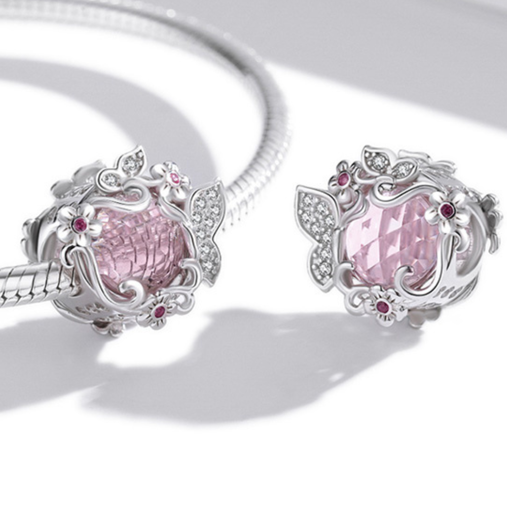 Berloque Borboleta Rosa Brilhante - Prata 925